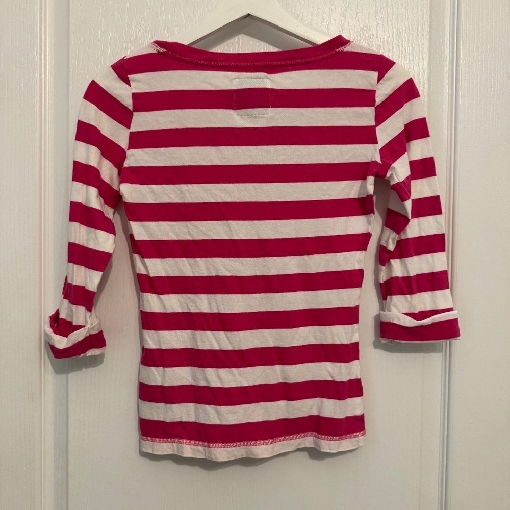 Abercrombie Kids girls pink stripe 3/4 cuff sleeve knit top M trendy 100% cotton - Picture 7 of 9